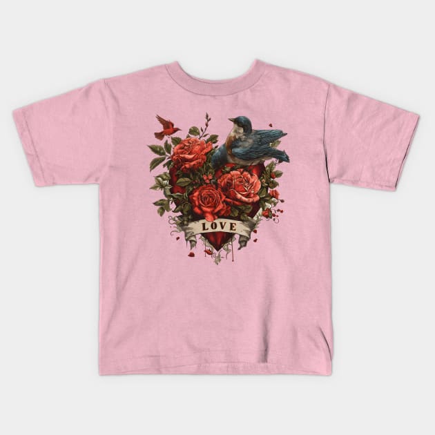 Love Takes Flight: Soar Through Blooms This Valentine's Day Kids T-Shirt by Abystoic